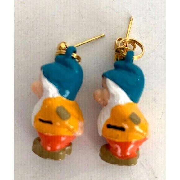 SNOW WHITE Seven Dwarfs "Bashful" 1" Dimensional Earrings Gold Tone - Picture 5 of 5